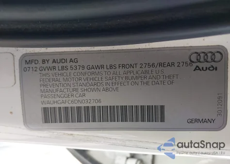 2013 Audi A6 3.0T Premium from USA, damaged, VIN WAUHGAFC6DN032706